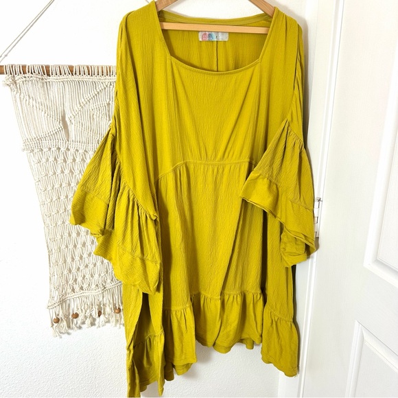 Free People Dresses & Skirts - Free People FP Beach Boho Ruffle Sleeve Beach Dress Chartreuse Mustard Gypsy M